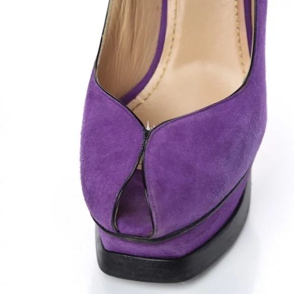 Kid Scamosciato Tribute 105 Platform Mary Jane Peep Toe Pumps 36 Viola - Picture 10 of 11
